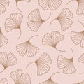 Ginkgo Biloba Leaves Seamless Pattern in a Trendy Minimal Style. Outline of a Botanical Background. Floral Vector