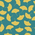Ginkgo biloba seamless pattern on blue background, vector illustration with biloba leaves Royalty Free Stock Photo