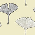 Ginkgo seamless interior wallpaper in retro style