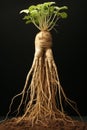 Ginseng root with roots on black background Royalty Free Stock Photo