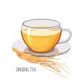 Ginseng tea. Health herb food medicine concept on white background. Vector illustration