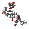 Ginsenoside Rg1 ginseng molecule. 3D rendering. Atoms are represented as spheres with conventional color coding: hydrogen white Royalty Free Stock Photo