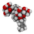 Ginsenoside Rg1 ginseng molecule. 3D rendering. Atoms are represented as spheres with conventional color coding: hydrogen white Royalty Free Stock Photo