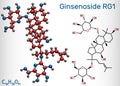 Ginsenoside Rg1 molecule. It is one of the major active components of ginseng, ameliorates cigarette smoke-induced airway fibrosis Royalty Free Stock Photo