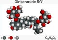 Ginsenoside Rg1 molecule. It is one of the major active components of ginseng, ameliorates cigarette smoke-induced airway fibrosis Royalty Free Stock Photo