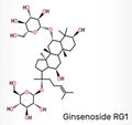 Ginsenoside Rg1 molecule. It is one of the major active components of ginseng, ameliorates cigarette smoke-induced airway fibrosis Royalty Free Stock Photo