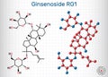 Ginsenoside Rg1 molecule. It is one of the major active components of ginseng, ameliorates cigarette smoke-induced airway fibrosis Royalty Free Stock Photo