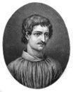 The Giordano Bruno`s portrait, an Italian Dominican friar, philosopher, mathematician, poet, cosmological theorist, and Hermetic Royalty Free Stock Photo