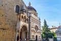 Giovanni da Campione`s porch of Santa Maria Maggiore and facade of Cappella Colleoni in Bergamo. Italy Royalty Free Stock Photo