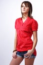 Gir in a red shirt.