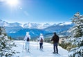 Active family skiing on winter vacation.