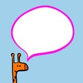 Giraffa and speech bubble hand drawn cartoon style illustration