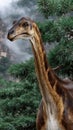 Giraffatitan dinosaur in misty ancient forest with lush greenery Royalty Free Stock Photo