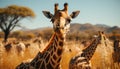 Giraffe in Africa, nature beauty, wild animal in savannah generated by AI