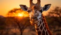 Giraffe in Africa, standing tall, gazing at the sunset generated by AI