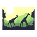 Giraffe animal silhouette forest mountain landscape design vector illustration Royalty Free Stock Photo