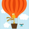 Giraffe and bird on hot air balloon