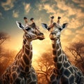 Ai Generated illustration Wildlife Concept of Giraffe bulls Royalty Free Stock Photo