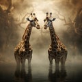 Ai Generated illustration Wildlife Concept of Giraffe bulls Royalty Free Stock Photo