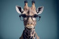 Giraffe business portrait dressed as a manager or ceo in a formal office business suit with glasses and tie. Ai generated