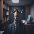 A giraffe in a business suit at the office, Generative AI