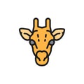 Giraffe, camelopard head flat color line icon. Isolated on white background