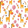 Birthday cartoon giraffe pattern on isolated background Royalty Free Stock Photo