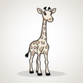 Quirky Cartoon Giraffe Illustration With Detailed Crosshatched Shading