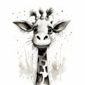 Happy Giraffe Ink Drawing For Kids - Minimalistic Cartoonish Design