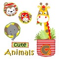 Giraffe cartoon with funny friends