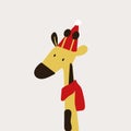 Giraffe in a cartoon style with a Christmas hat vector