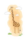 Giraffe in the clouds cute drawing cartoon vector illustration