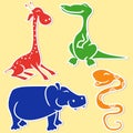 Giraffe, crocodile, hippo and boa