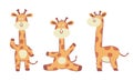 Giraffe . Cute cartoon characters . Hand drawn style . White isolate background . Vector