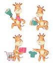 Giraffe . Cute cartoon characters . Hand drawn style . White isolate background . Vector . E-commerce concept