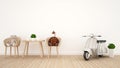 Giraffe doll with bear doll and Vintage motorcycle in kid room - 3D Rendering