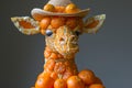 A giraffe doll made of orange on a gray background. 3d illustration