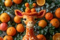A giraffe doll made of orange on an orange background. 3d illustration