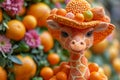 A giraffe doll made of orange on an orange background. 3d illustration