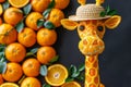 A giraffe doll made of orange on an orange background. 3d illustration