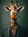 A giraffe dressed in a formal suit with a bow tie, showcasing a unique anthropomorphic character in a stylish setting Royalty Free Stock Photo