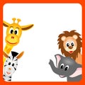 Giraffe, elephant, zebra and lion