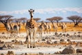 Giraffe in the Etosha National Park, Namibia, Herd of giraffes and zebras in Etosha National Park, Namibia, AI Generated