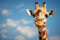 Giraffe face under sky. Giraffe ,funny face Ai generated