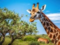 Giraffe feeding Made With Generative AI illustration