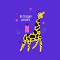 Giraffe flat vector illustration with greeting text