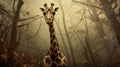 Giraffe In Fog-filled Tree Photorealistic Portraiture By Stefan Gesell