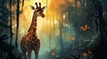 Download Cartoonish Giraffe In Jungle Wallpaper - Baroque Illustration