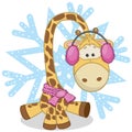 Giraffe in a fur headphones Royalty Free Stock Photo