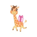 Giraffe With Gift On The Back Royalty Free Stock Photo